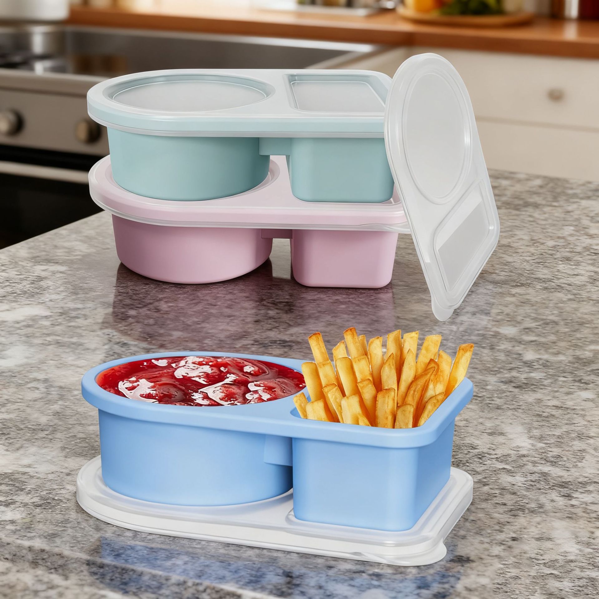 Sauce Dipping Cup - 주방용품 실리콘 디핑컵(뚜껑 포함), 휴대용 양념