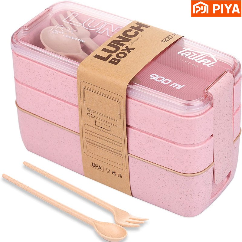 Meal Prep Kitchen - 3-In-1 구획 밀짚 도시락 상자 재사용